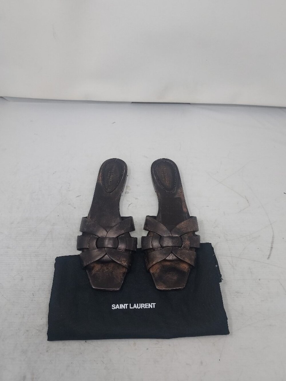YSL Saint Laurent Nu Pieds Brushed Brown Tribute Slide Sandal - Picture 9 of 10